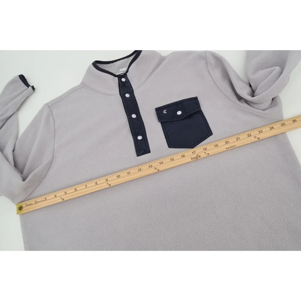 Criquet Fleece Pullover Mens XL Gray Navy Blue Snap Mock Neck Pocket Sweater